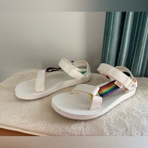 Teva White Rainbow Pride Sandals 🌈 Size 5